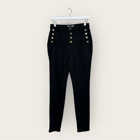 NWOT | Avec Les Filles | Hi-Rise Button Fly Skinny Jeans | Black | Size 28 - Picture 1 of 12